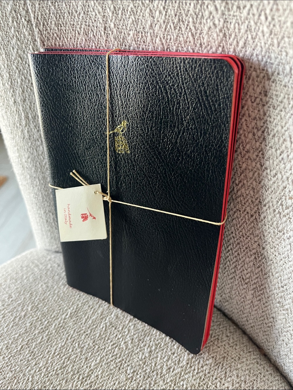 3 Bieffe Italy handmade black leather journals 8x5.5” gold stamped logo bird NEW